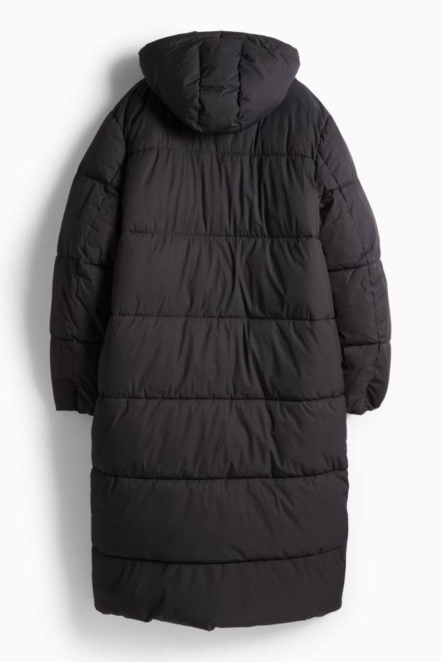 Men - Quilted coat with hood - black