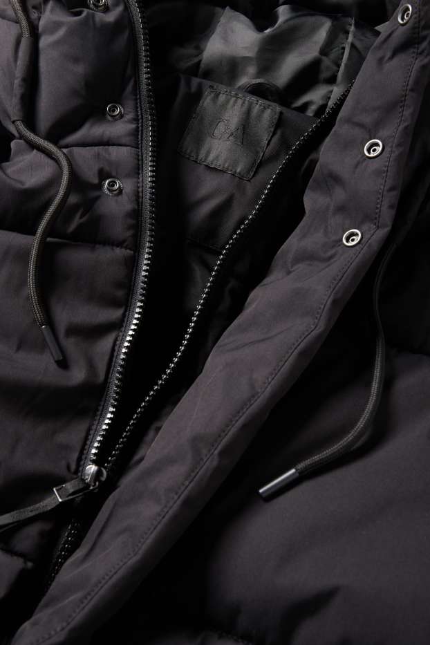 Men - Quilted coat with hood - black