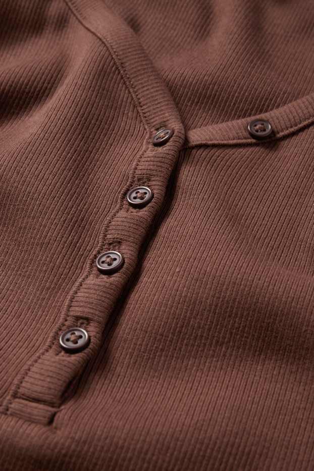 Damen - Crop Henley-Shirt - Slim Fit - gerippt - dunkelbraun
