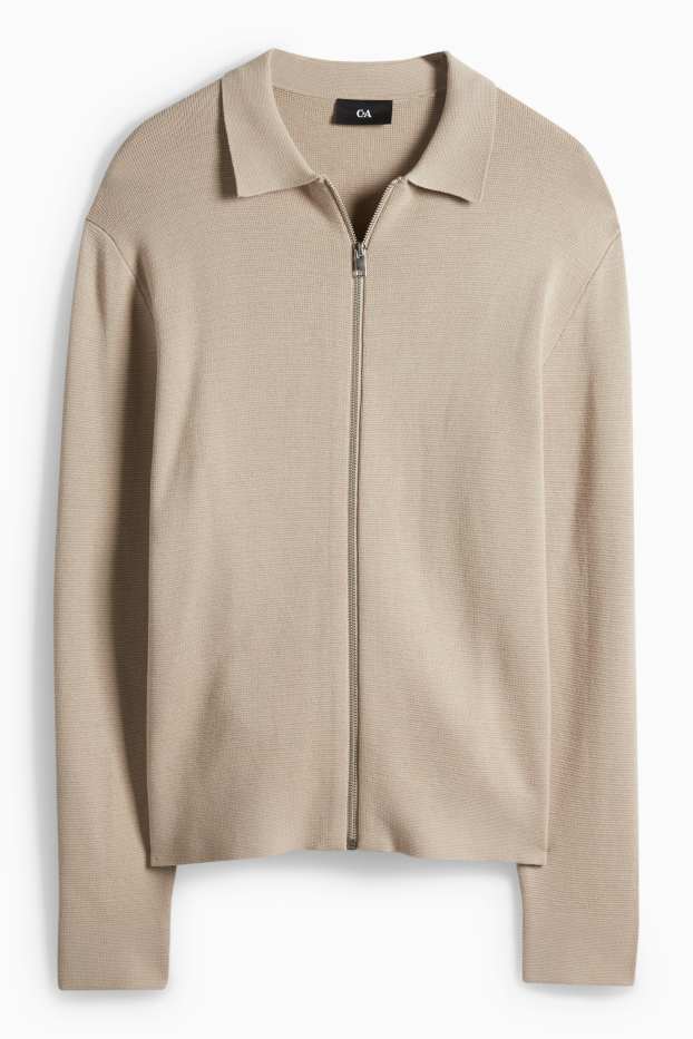 Pánské - Pletený kardigan - světle béžová