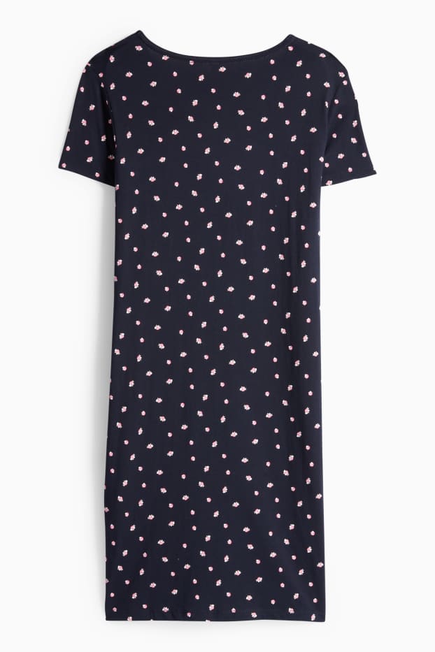 Dámské - Noční košile - s květinovým vzorem - tmavomodrá