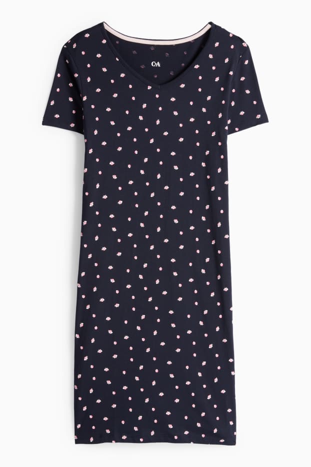 Dámské - Noční košile - s květinovým vzorem - tmavomodrá