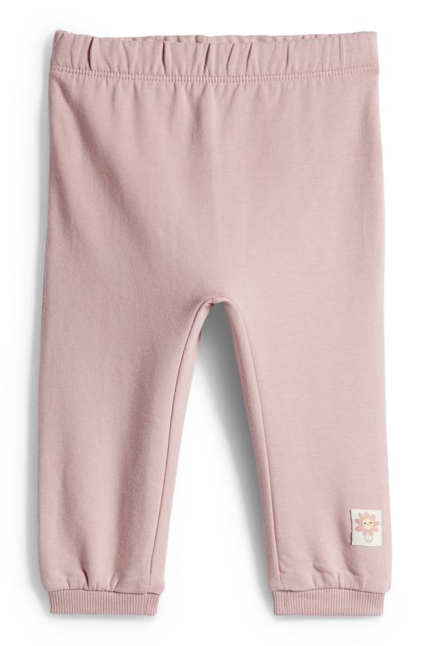 Bebeluși - fete - Floricele - pijama bebeluși - 2 piese - roz