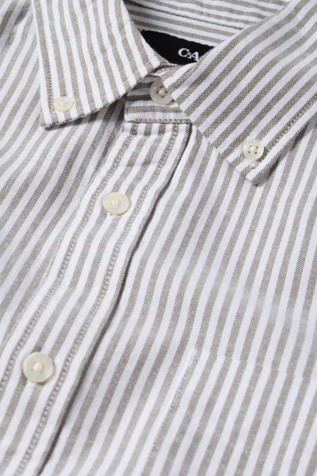 Pánské - Košile - regular fit - button-down - pruhovaná - zelená / krémově bílá
