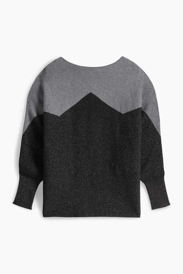 Femmes - Pull - finition côtelée - noir / gris foncé