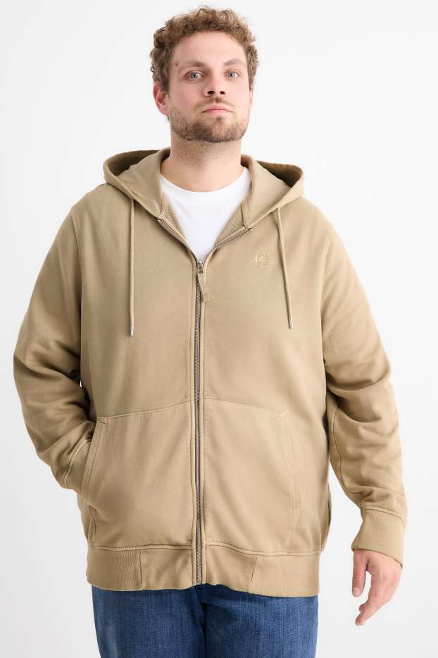 Heren - Sweatvest met capuchon - beige