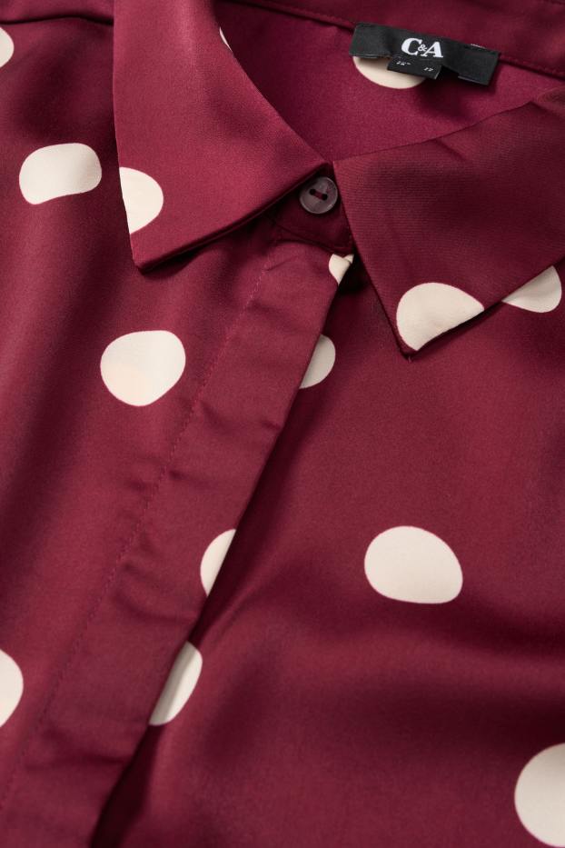 Femmes - Chemisier en satin - motif à pois - bordeaux