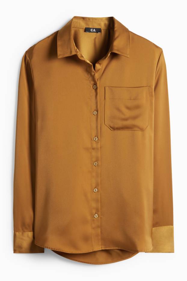 Damen - Satin-Bluse - senfgelb