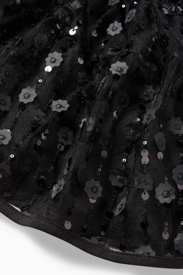 Enfants filles - Fleur - ensemble - robe et collants - 2 pièces - noir