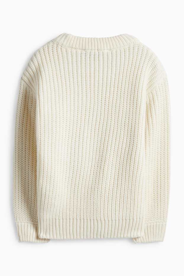 Děti - dívky - Květiny - svetr - žebrovaný - krémově bílá