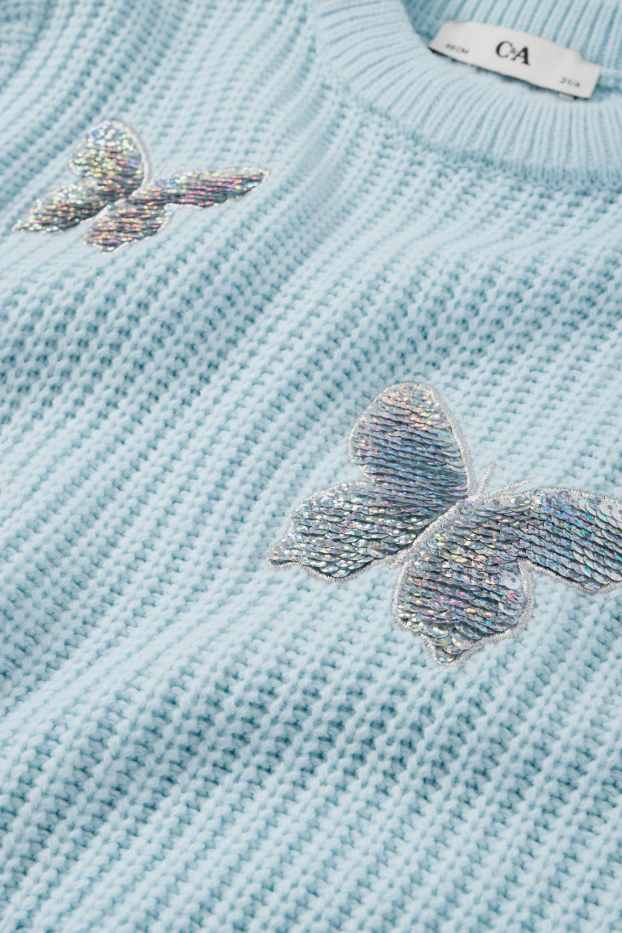 Děti - dívky - Motýli - svetr - žebrovaný - světle modrá