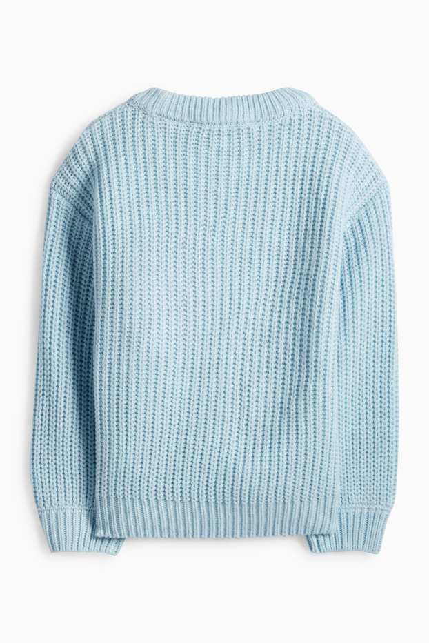 Děti - dívky - Motýli - svetr - žebrovaný - světle modrá