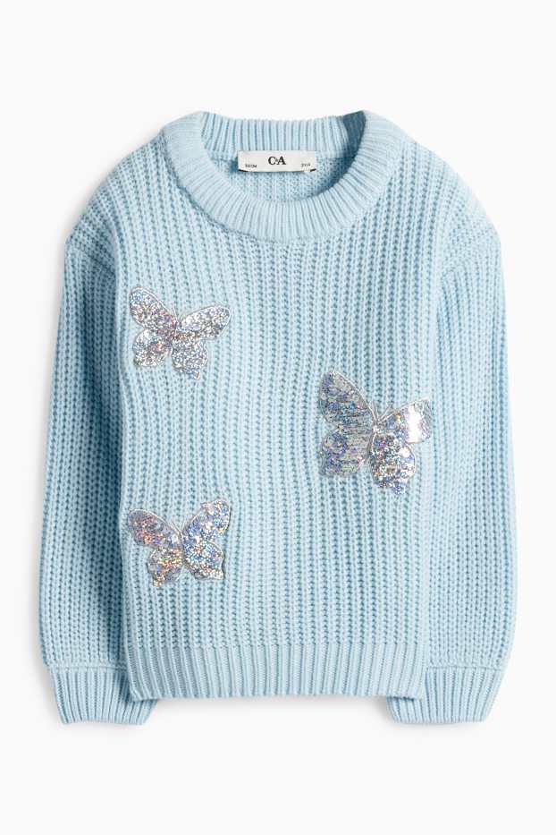 Děti - dívky - Motýli - svetr - žebrovaný - světle modrá