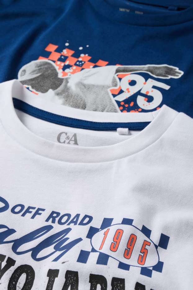 Enfants garçons - Lot de 2 - rally et skateur - pyjamas - 4 pièces - bleu foncé / blanc