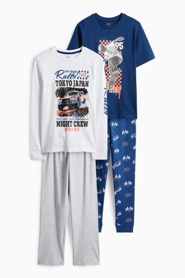 Enfants garçons - Lot de 2 - rally et skateur - pyjamas - 4 pièces - bleu foncé / blanc