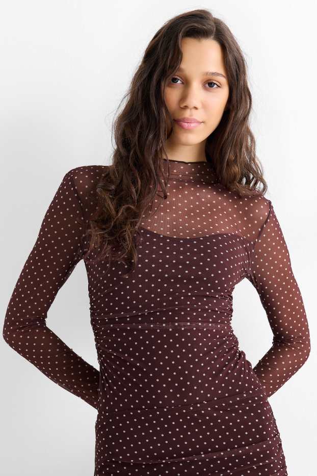 Donna - Body - in rete - a pois - rosso scuro