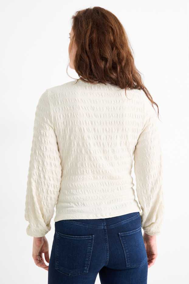 Women - Long sleeve top - regular fit - smocked - cremewhite
