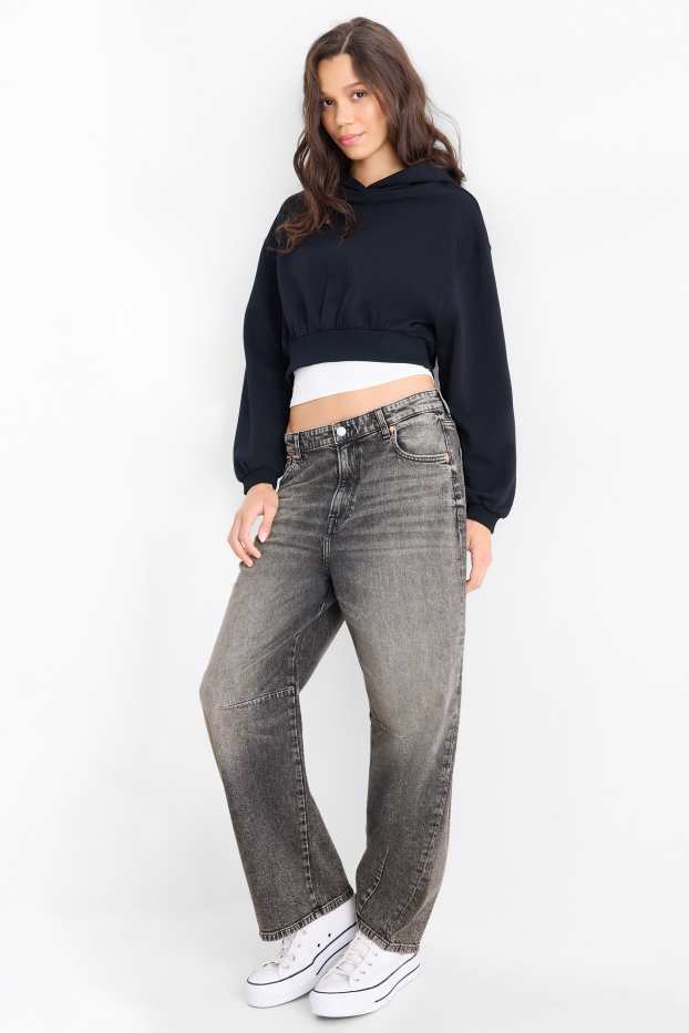 Women - Balloon jeans - mid-rise waist - denim-dark gray