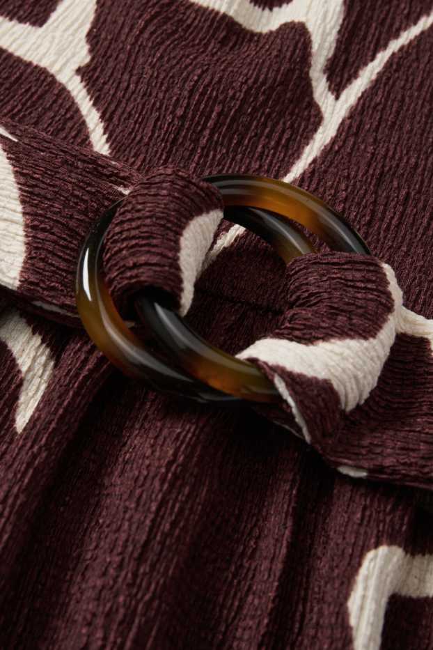 Dámské - Šaty fit & flare s páskem - s květinovým vzorem - strukturované - bordeaux