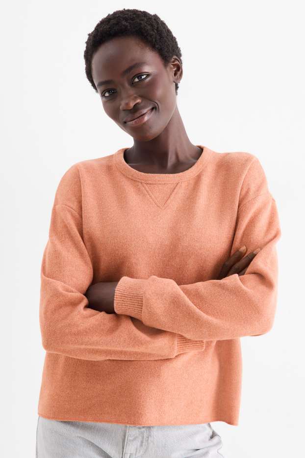 Damen - Sweatshirt - gerippt - orange-rot