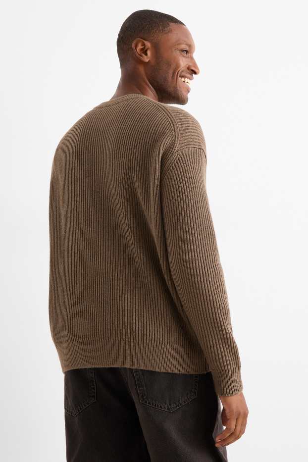 Men - Jumper - ribbed - khaki
