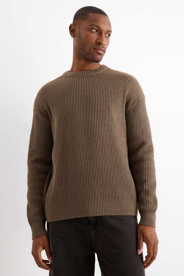 Men - Jumper - ribbed - khaki