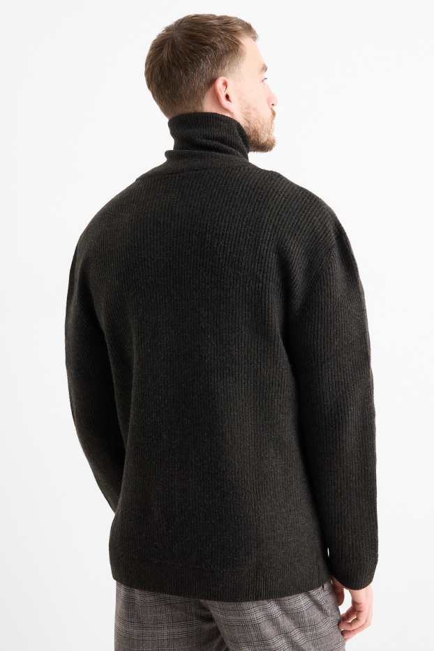 Men - Cardigan - ribbed - black