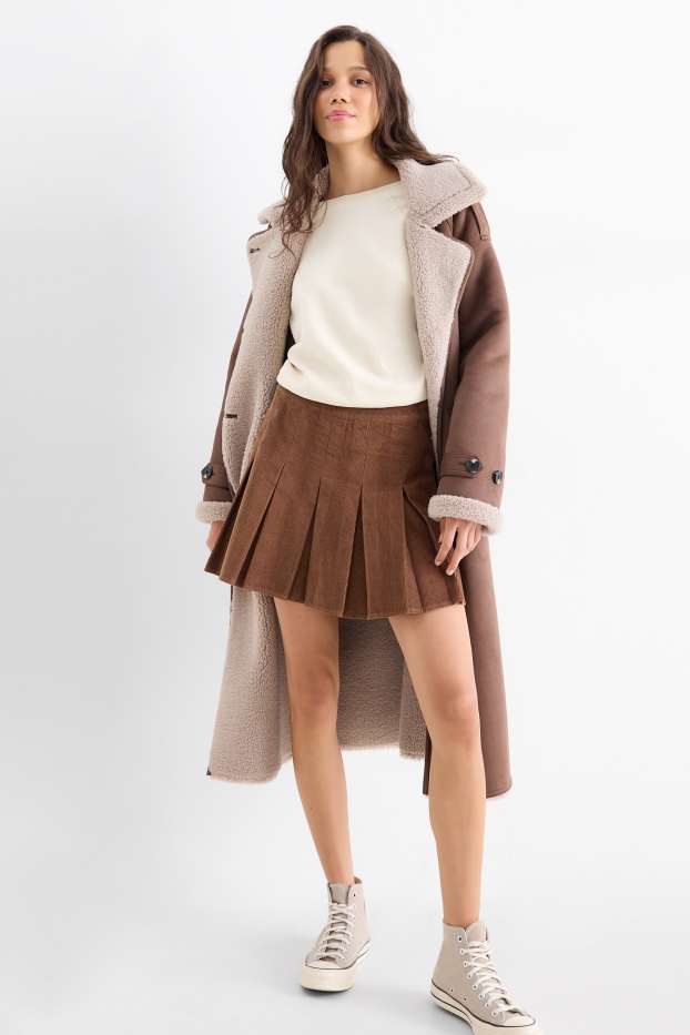Dames - Corduroy plooirok - bruin