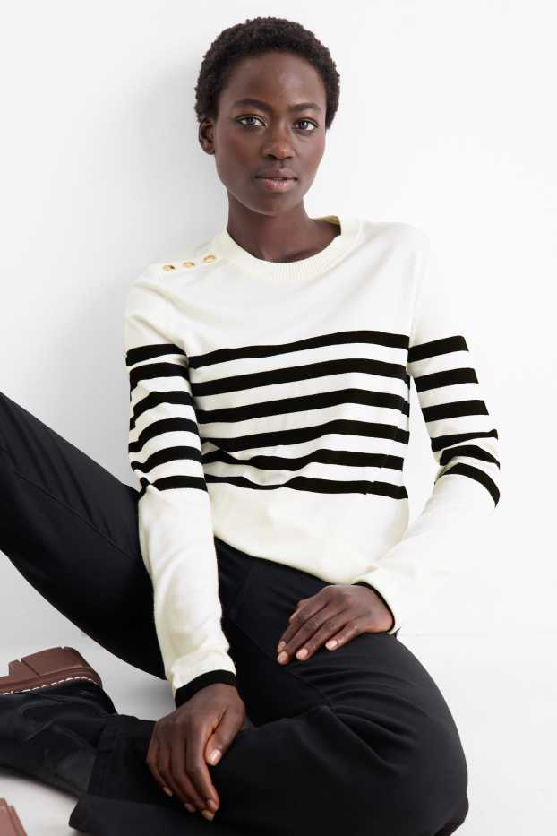 Femmes - Pull - à rayures - blanc / noir