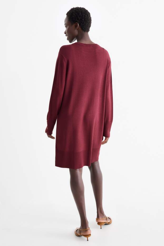Women - Knitted dress - bordeaux