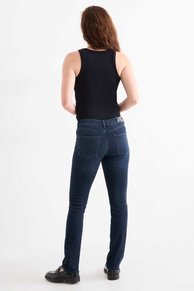 Women - Straight jeans - mid-rise waist - LYCRA® - denim-dark blue