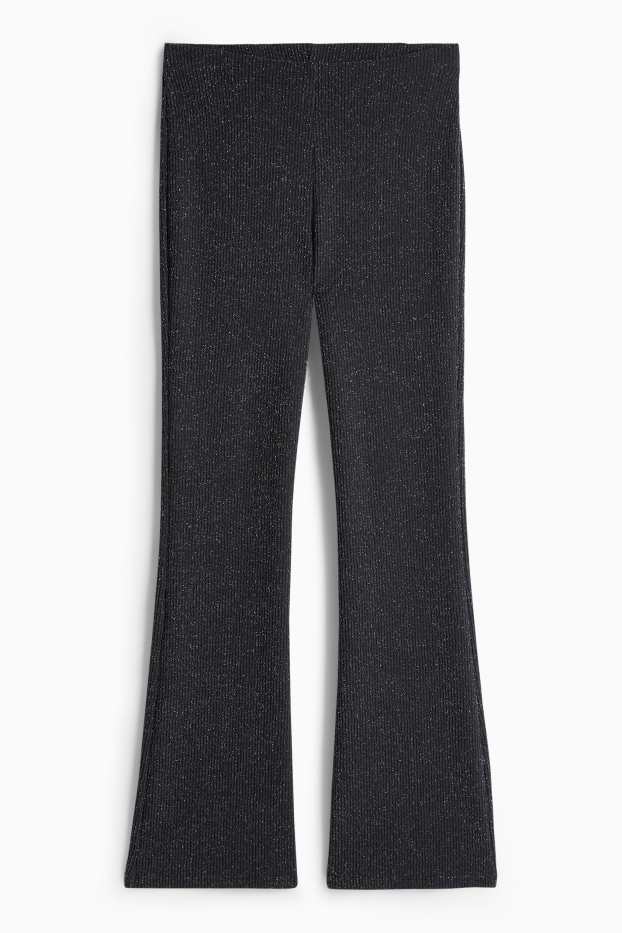Damen - Flared Leggings - gerippt - schwarz