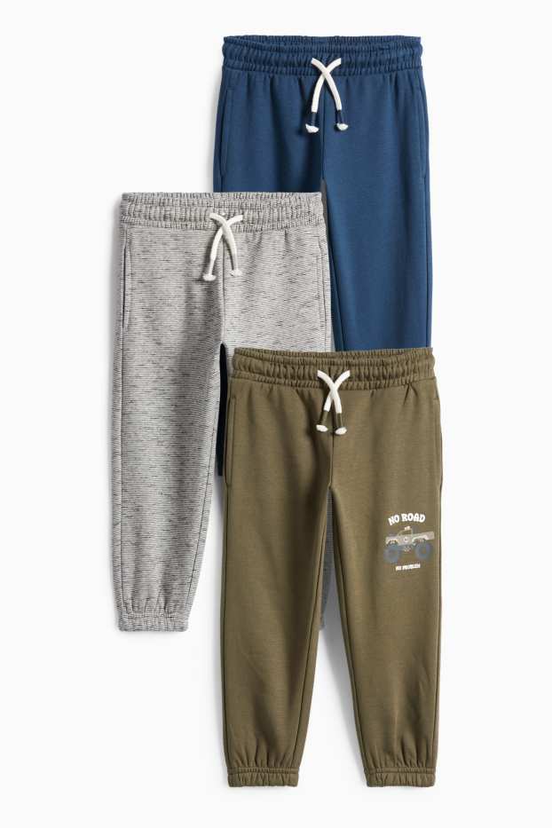 Děti - chlapci - Multipack 3 ks - monster truck - teplákové kalhoty - tmavozelená