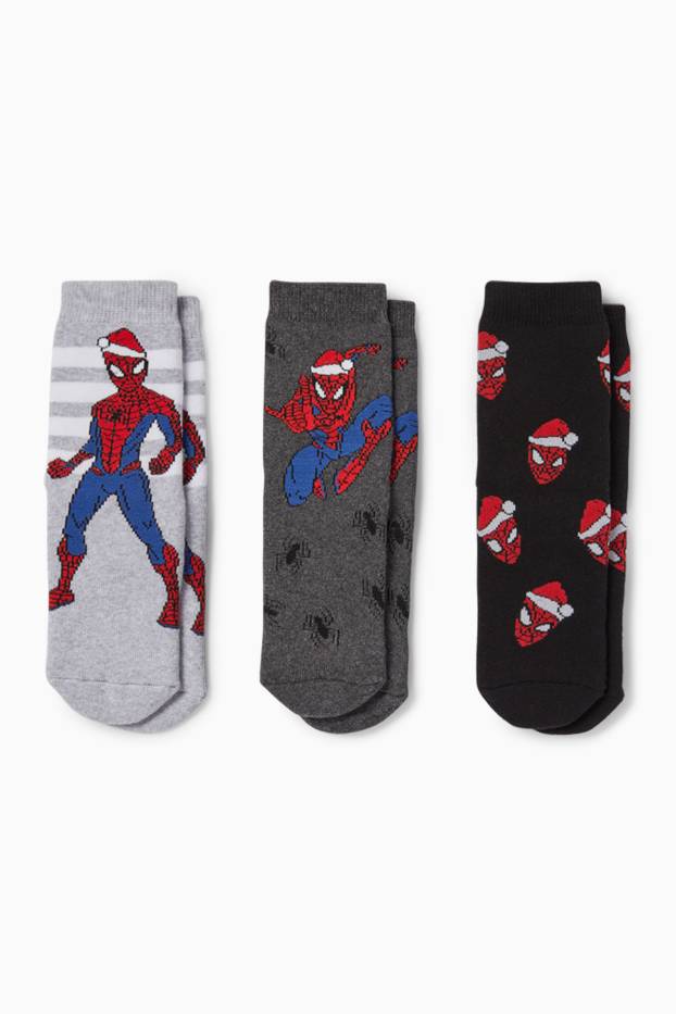 Kinder Jungen - Multipack 3er - Spider-Man - warme Anti-Rutsch-Socken - schwarz