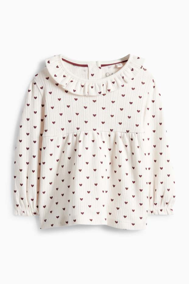 Baby: meisjes - Hartje - baby-outfit - ribstof - 3-delig - bordeaux