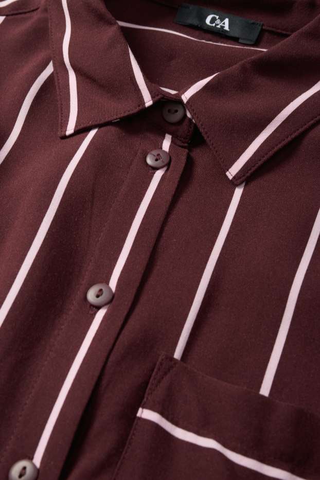 Dámské - Viskózové halenkové šaty - pruhované - bordeaux