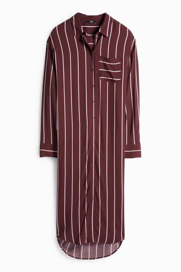 Dámské - Viskózové halenkové šaty - pruhované - bordeaux