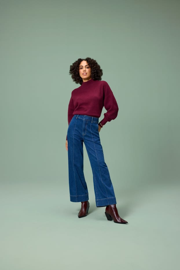 Women - Wide leg jeans - high waist - blue denim