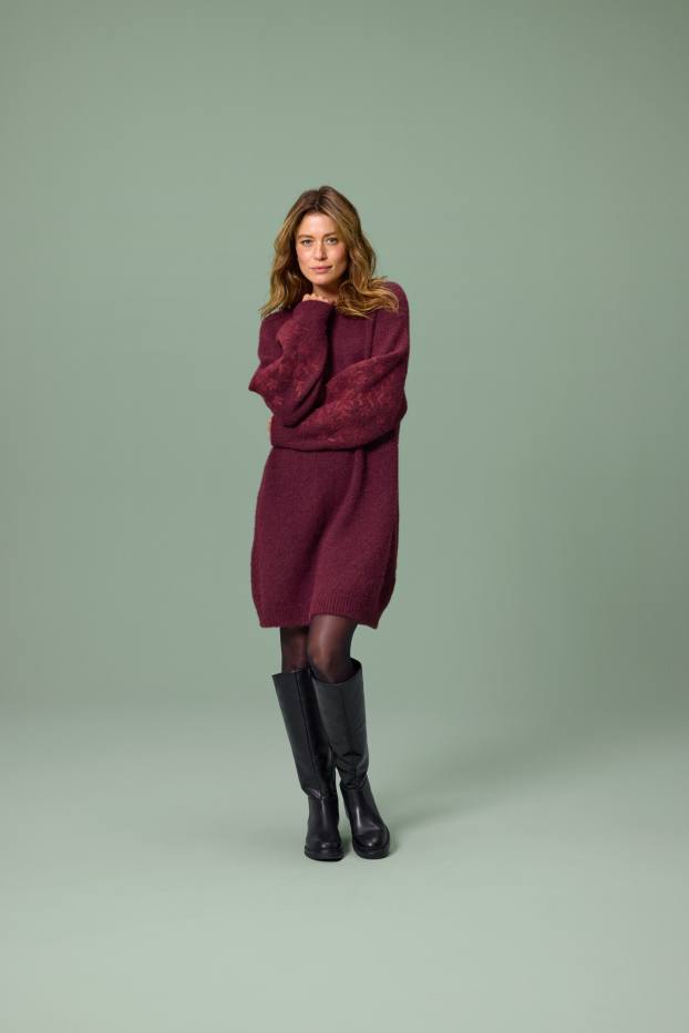 Damen - Strickkleid - Straight Fit - dunkelrot