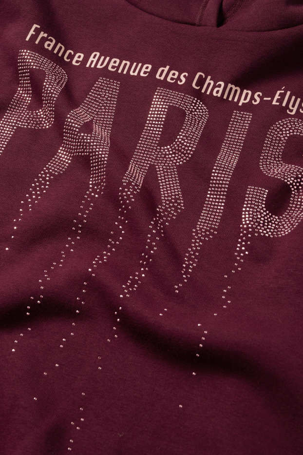 Děti - dívky - Paris - mikina s kapucí se štrasovými kamínky - bordeaux