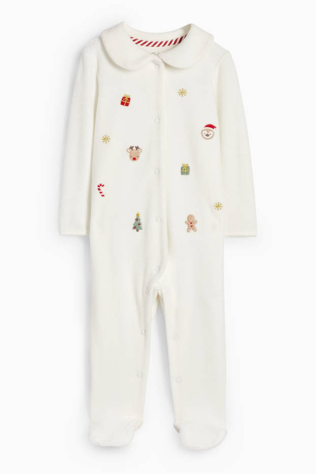 Unisex - Weihnachts-Baby-Schlafanzug - gerippt - weiss