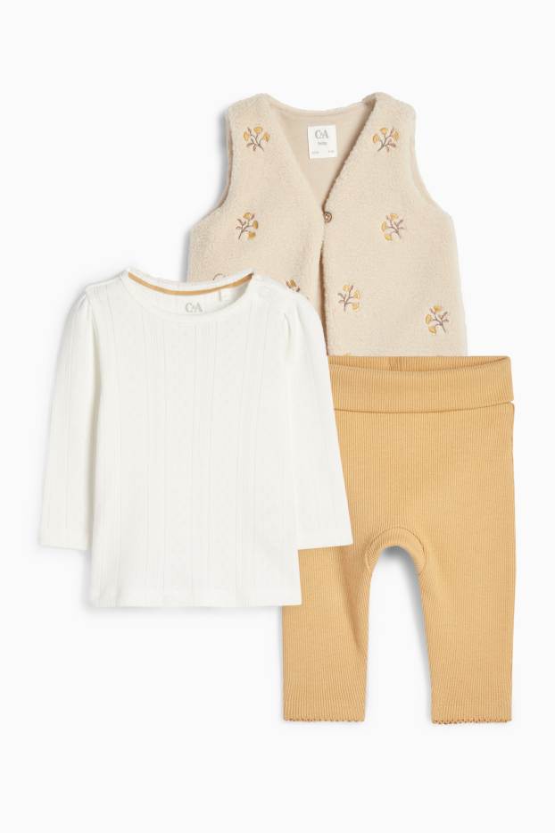 Baby: meisjes - Bloemetjes - babyoutfit - 3-delig - crème wit
