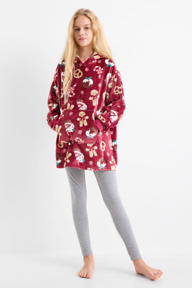 Enfants filles - Pain d'épices - couverture à capuche de Noël - rose foncé