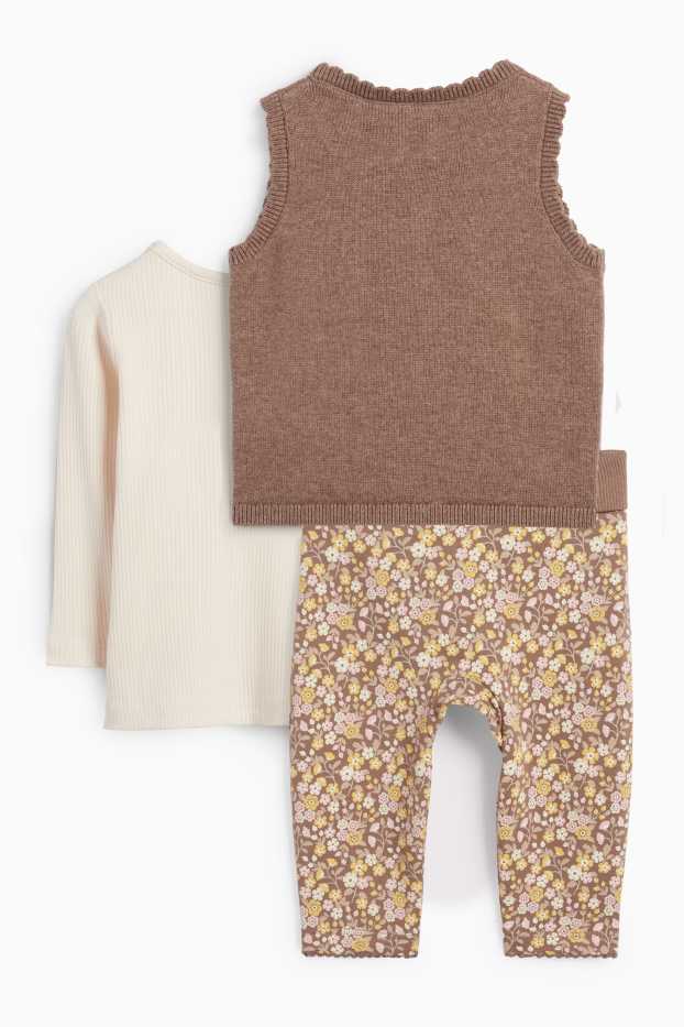 Baby: meisjes - Bloemetje - baby-outfit - 3-delig - bruin