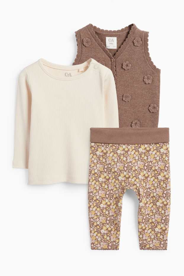 Baby: meisjes - Bloemetje - baby-outfit - 3-delig - bruin