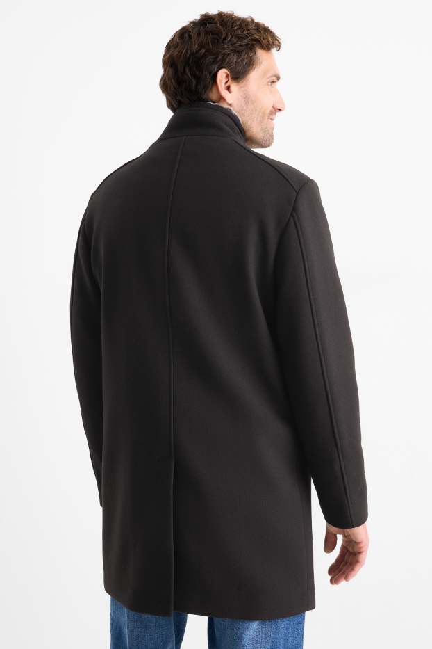 Men - Coat with faux fur trim - black