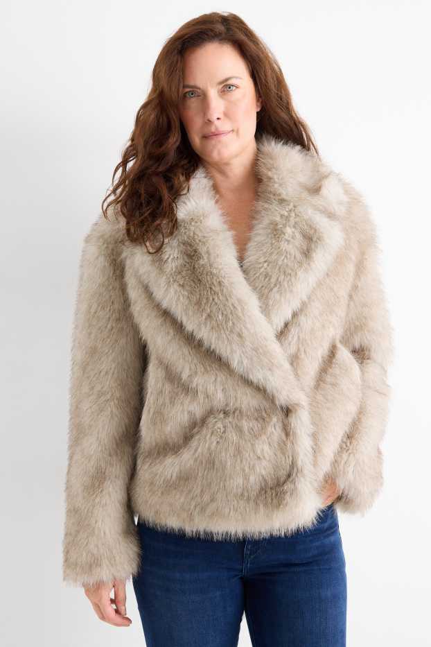 Donna - Giacca in pelliccia sintetica - beige chiaro