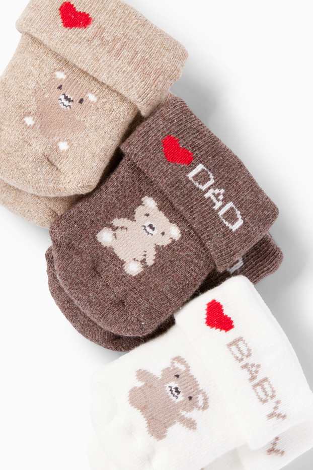 Baby: jongens - Set van 3 paar - beertjes - newbornsokken met motief - winter - wit