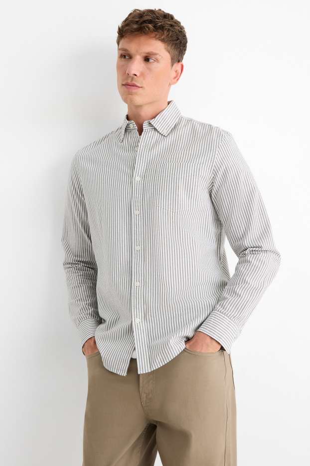 Pánské - Košile - regular fit - button-down - pruhovaná - zelená / krémově bílá