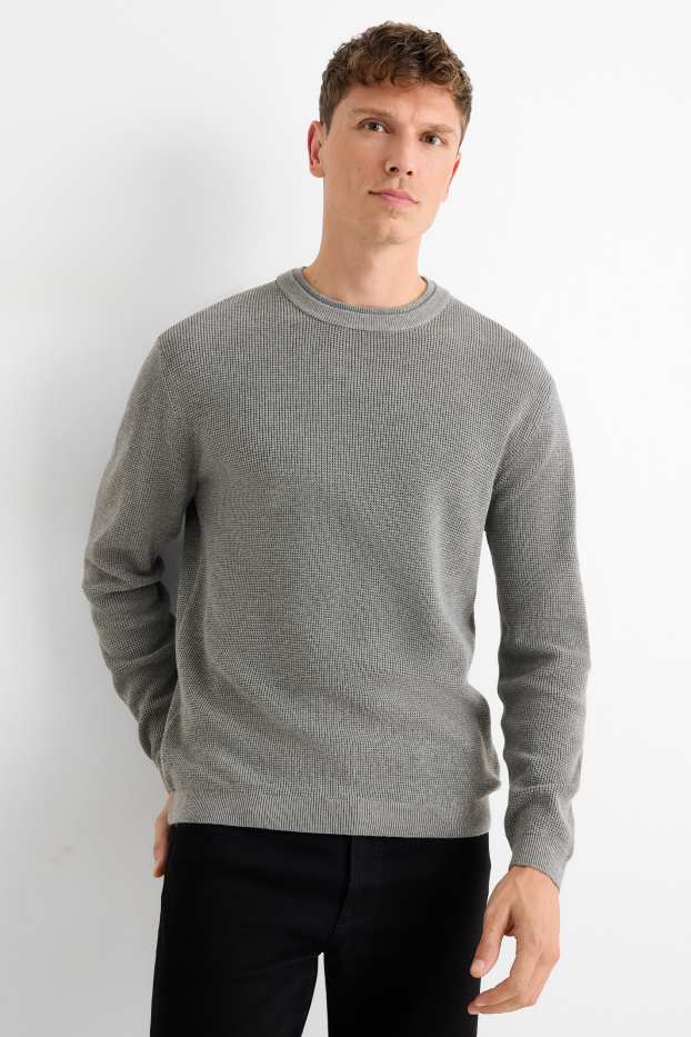 Pánské - Svetr - strukturovaný - šedá